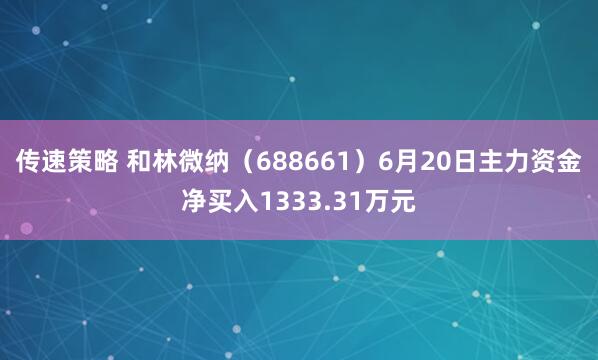 传速策略 和林微纳（688661）6月20日主力资金净买入1333.31万元