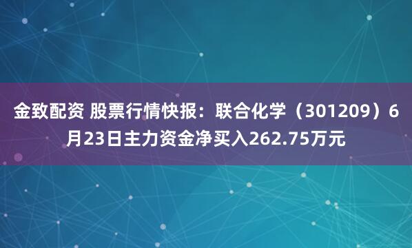 金致配资 股票行情快报：联合化学（301209）6月23日主力资金净买入262.75万元